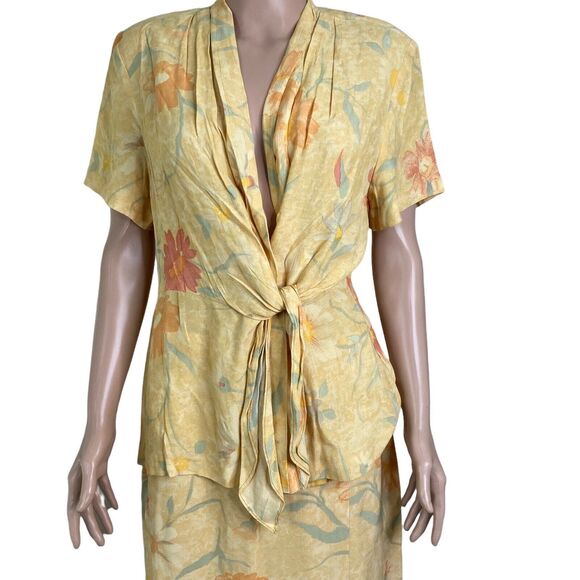 Vintage Proportion Petite by Denise Cape Maxi Skirt Set Womens 12 Yellow Floral - Picture 5 of 11